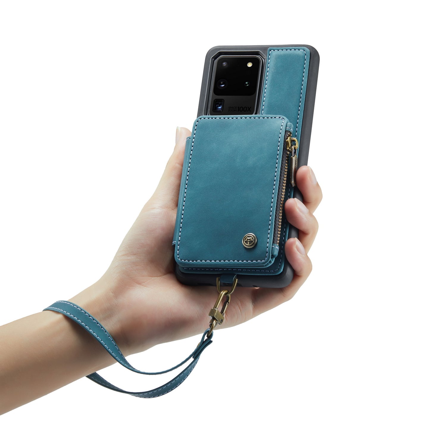 CASEME C20 Series for Samsung Galaxy S20 Ultra RFID Blocking Wallet Kickstand Zipper Pocket Phone Case Anti-drop Anti-scratch Leather Coated TPU Phone Cover - Blue