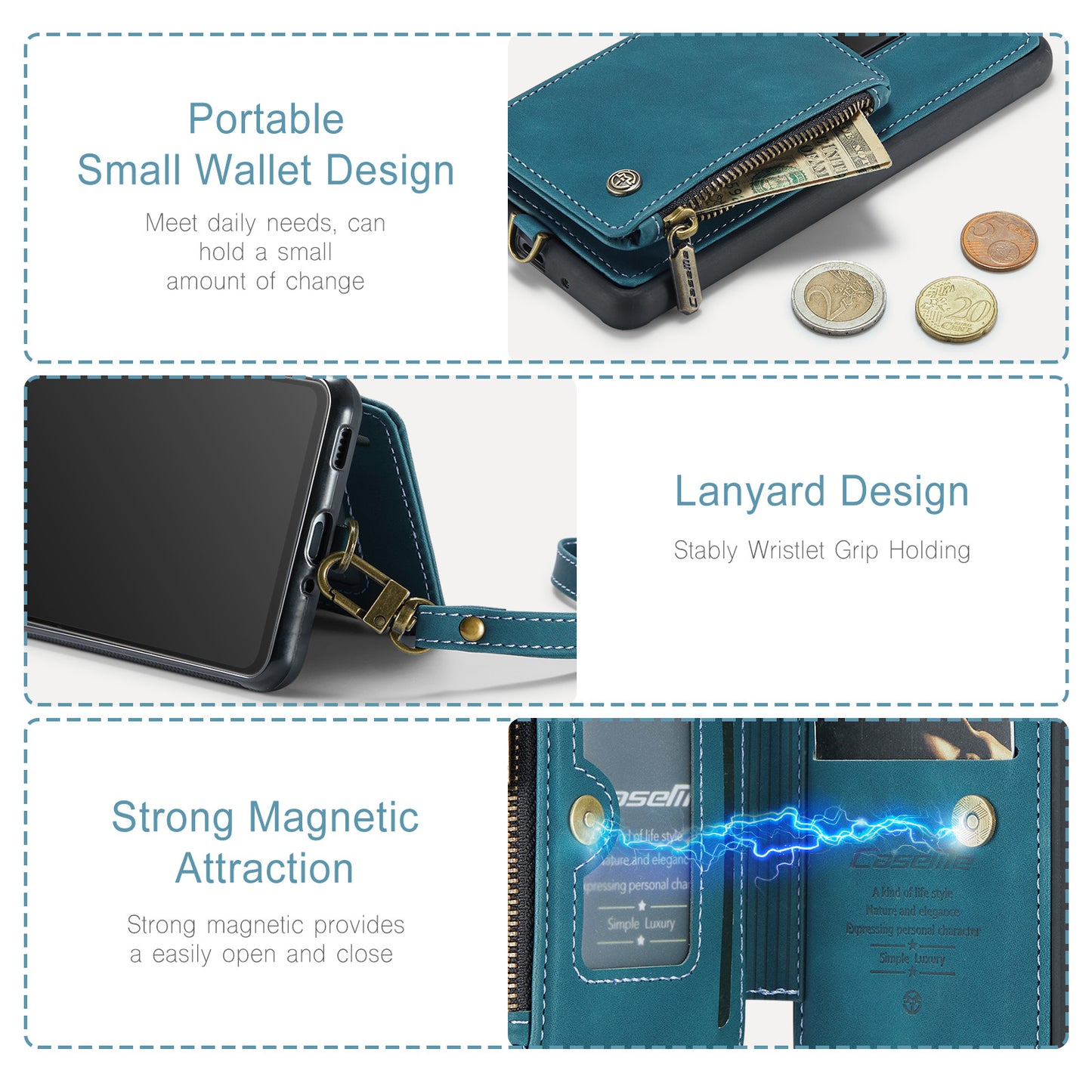 CASEME C20 Series for Samsung Galaxy S20 Ultra RFID Blocking Wallet Kickstand Zipper Pocket Phone Case Anti-drop Anti-scratch Leather Coated TPU Phone Cover - Blue