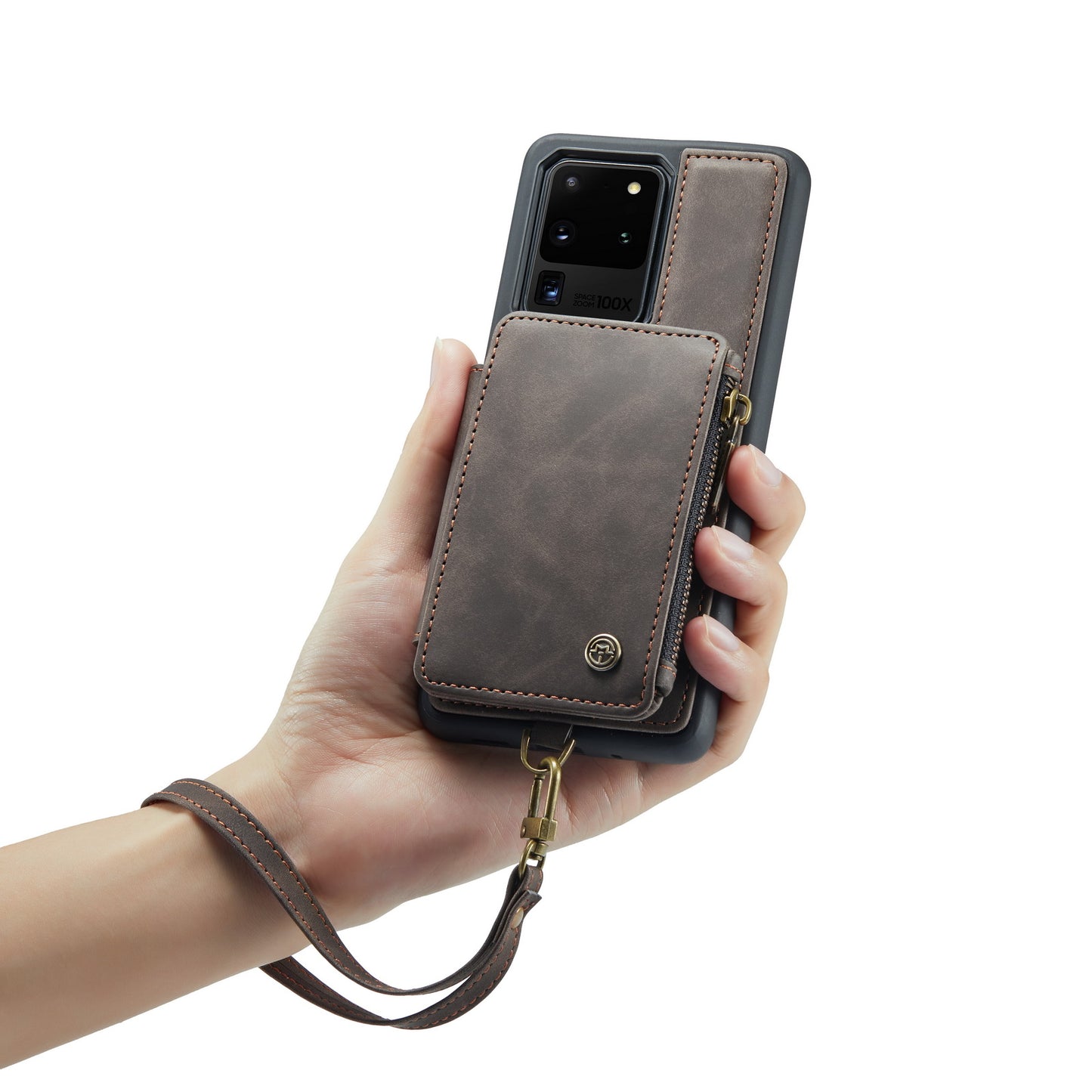 CASEME C20 Series for Samsung Galaxy S20 Ultra RFID Blocking Wallet Kickstand Zipper Pocket Phone Case Anti-drop Anti-scratch Leather Coated TPU Phone Cover - Coffee