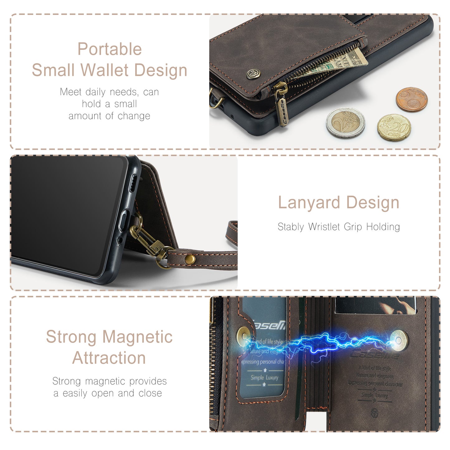 CASEME C20 Series for Samsung Galaxy S20 Ultra RFID Blocking Wallet Kickstand Zipper Pocket Phone Case Anti-drop Anti-scratch Leather Coated TPU Phone Cover - Coffee