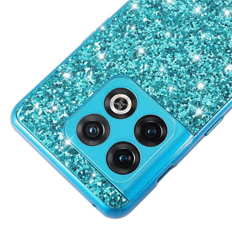 For OnePlus 10T 5G / Ace Pro 5G Shiny Glitter Sequins Phone Case Electroplating TPU Frame Hard PC Protective Back Cover - Blue