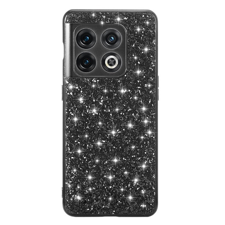 For OnePlus 10T 5G / Ace Pro 5G Shiny Glitter Sequins Phone Case Electroplating TPU Frame Hard PC Protective Back Cover - Black