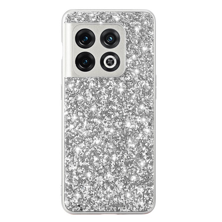 For OnePlus 10T 5G / Ace Pro 5G Shiny Glitter Sequins Phone Case Electroplating TPU Frame Hard PC Protective Back Cover - Silver
