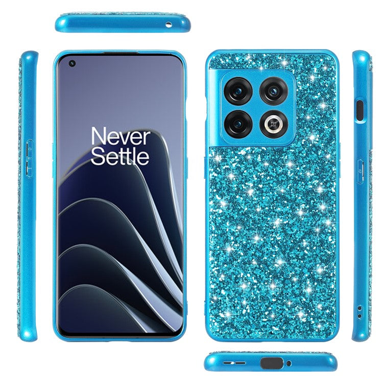 For OnePlus 10T 5G / Ace Pro 5G Shiny Glitter Sequins Phone Case Electroplating TPU Frame Hard PC Protective Back Cover - Silver