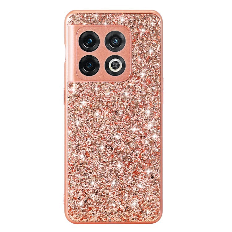 For OnePlus 10T 5G / Ace Pro 5G Shiny Glitter Sequins Phone Case Electroplating TPU Frame Hard PC Protective Back Cover - Rose Gold
