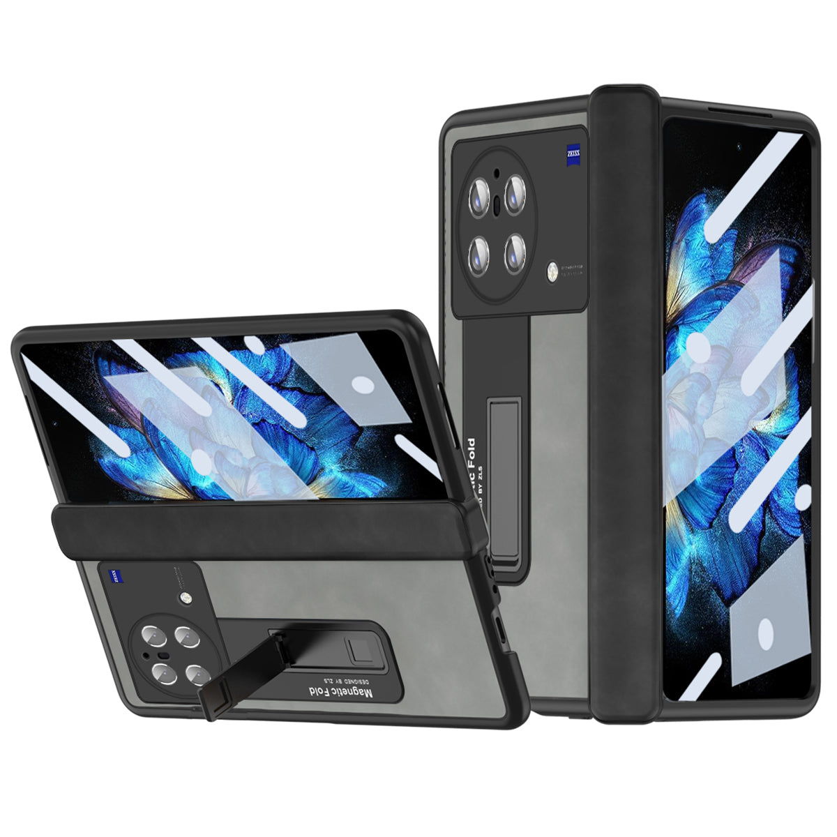 Nappa Texture Phone Case For vivo X Fold, Hinge Protection Kickstand Anti-scratch PU Leather + PC Phone Cover with Tempered Glass Film - Grey