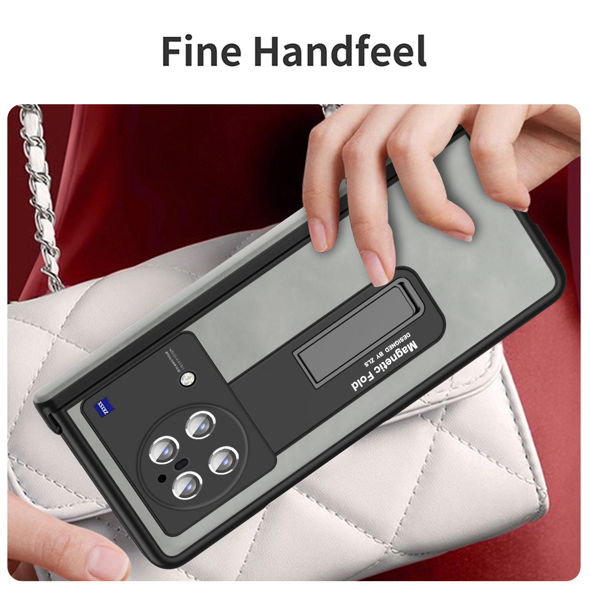 Nappa Texture Phone Case For vivo X Fold, Hinge Protection Kickstand Anti-scratch PU Leather + PC Phone Cover with Tempered Glass Film - Grey