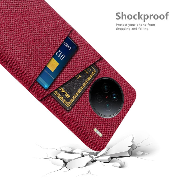 For vivo X90 5G Anti-scratch Cloth Texture Phone Case Protective PC Cover with Dual Card Slots - Red