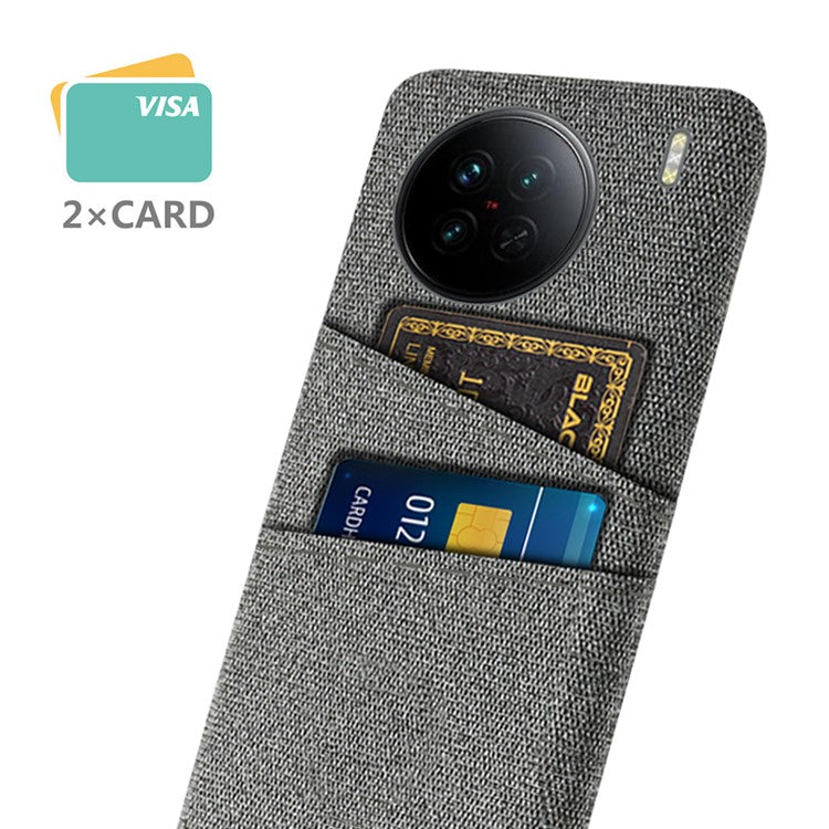 For vivo X90 5G Anti-scratch Cloth Texture Phone Case Protective PC Cover with Dual Card Slots - Grey