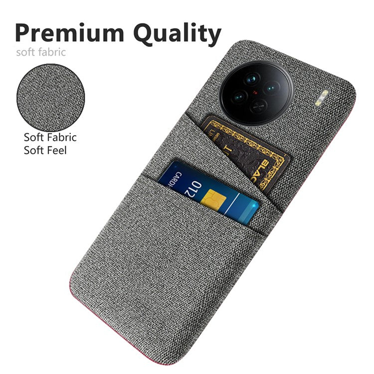 For vivo X90 5G Anti-scratch Cloth Texture Phone Case Protective PC Cover with Dual Card Slots - Grey