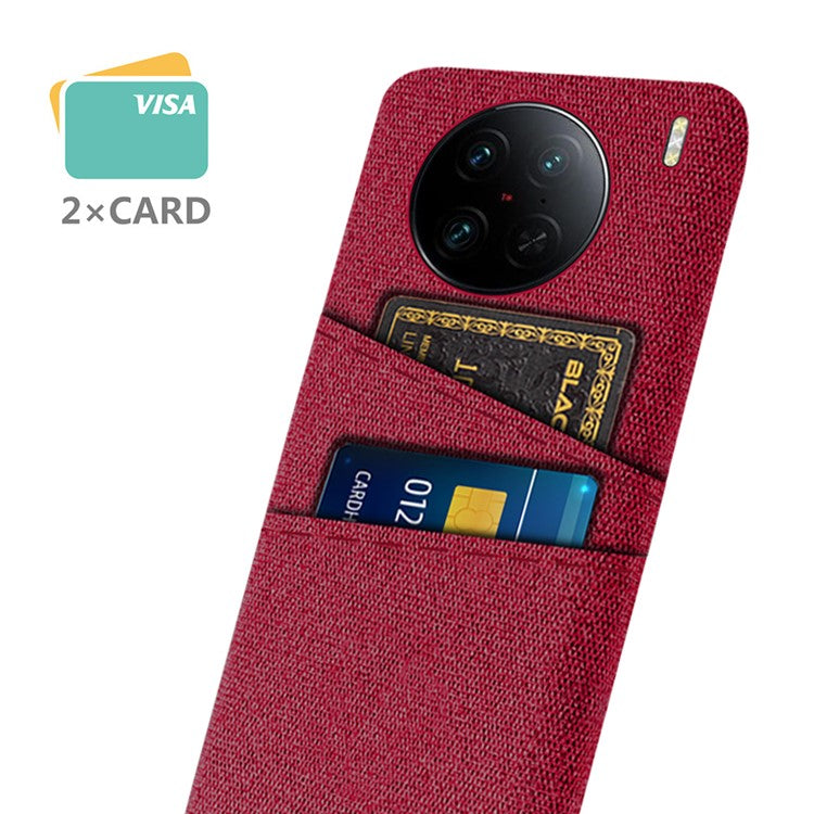 For vivo X90 Pro 5G Cloth Texture Dual Card Slots Hard PC Cover Drop-proof Protection Phone Case - Red