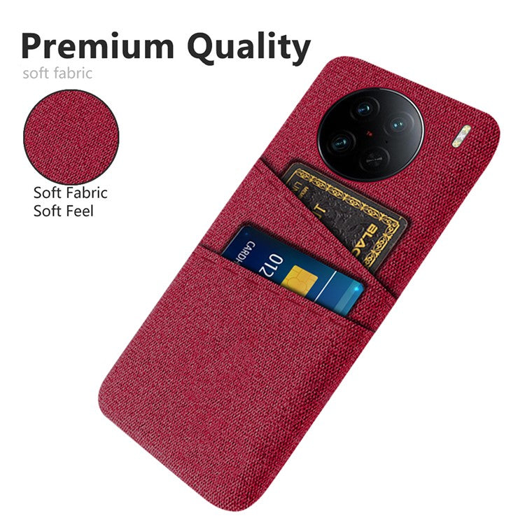 For vivo X90 Pro 5G Cloth Texture Dual Card Slots Hard PC Cover Drop-proof Protection Phone Case - Red