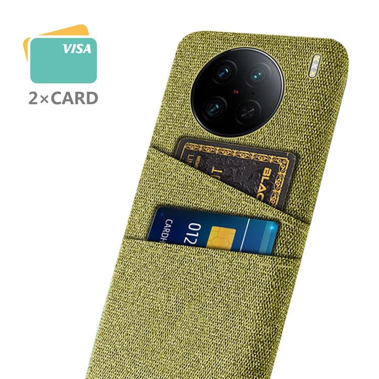 For vivo X90 Pro 5G Cloth Texture Dual Card Slots Hard PC Cover Drop-proof Protection Phone Case - Yellow