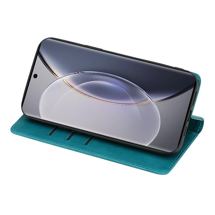 For vivo X90 Pro 5G Calf Texture PU Leather Magnetic Auto-absorbed Phone Case Full Protection Inner TPU Cover with Wallet Stand - Baby Blue