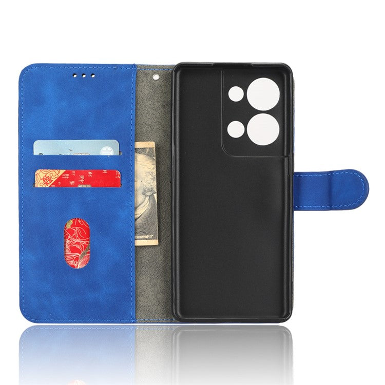Phone Wallet Case For Oppo Reno9 Pro+ 5G Skin-Touch Feeling PU Leather Cell Phone Cover Stand Card Holder - Blue