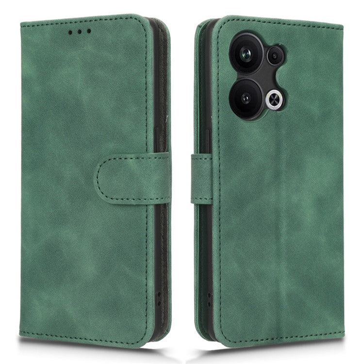 Phone Wallet Case For Oppo Reno9 Pro+ 5G Skin-Touch Feeling PU Leather Cell Phone Cover Stand Card Holder - Green