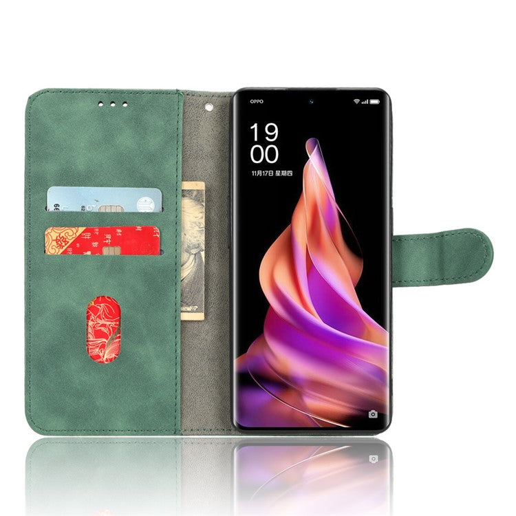 Phone Wallet Case For Oppo Reno9 Pro+ 5G Skin-Touch Feeling PU Leather Cell Phone Cover Stand Card Holder - Green