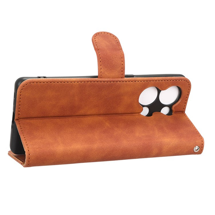 Phone Wallet Case For Oppo Reno9 Pro+ 5G Skin-Touch Feeling PU Leather Cell Phone Cover Stand Card Holder - Brown