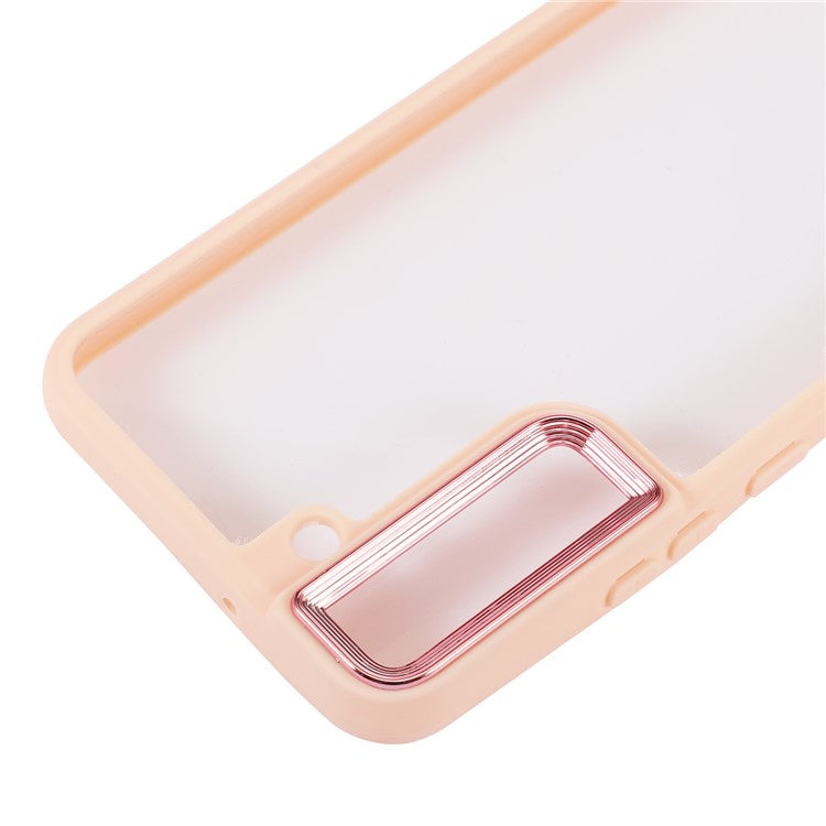For Samsung Galaxy S22 5G Thickend Phone Case Electroplating Lens Frame TPU + Acrylic Mobile Phone Cover with Long Lanyard - Black