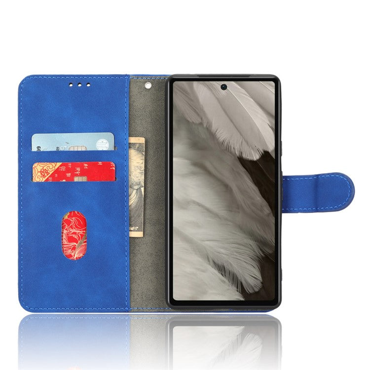 For Google Pixel 7a Skin-Touch Feeling PU Leather Flip Wallet Case Full Protection Anti-Wear Cell Phone Cover Stand - Blue