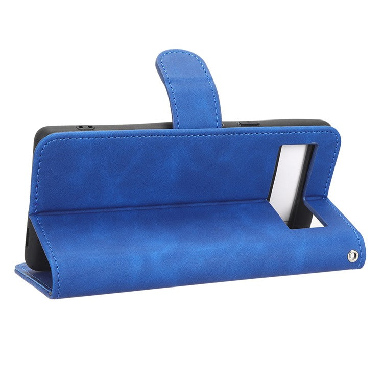For Google Pixel 7a Skin-Touch Feeling PU Leather Flip Wallet Case Full Protection Anti-Wear Cell Phone Cover Stand - Blue