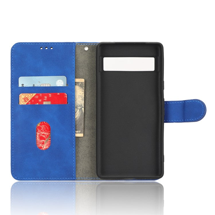 For Google Pixel 7a Skin-Touch Feeling PU Leather Flip Wallet Case Full Protection Anti-Wear Cell Phone Cover Stand - Blue