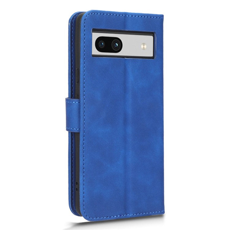 For Google Pixel 7a Skin-Touch Feeling PU Leather Flip Wallet Case Full Protection Anti-Wear Cell Phone Cover Stand - Blue