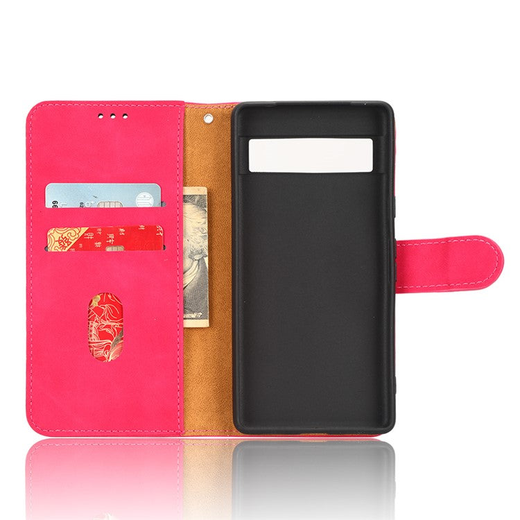 For Google Pixel 7a Skin-Touch Feeling PU Leather Flip Wallet Case Full Protection Anti-Wear Cell Phone Cover Stand - Rose