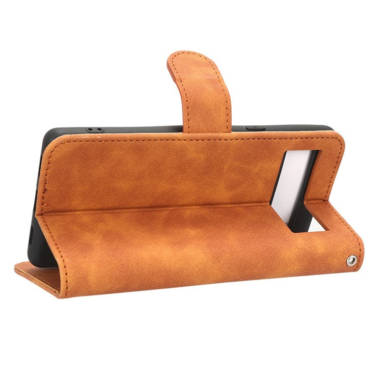 For Google Pixel 7a Skin-Touch Feeling PU Leather Flip Wallet Case Full Protection Anti-Wear Cell Phone Cover Stand - Brown