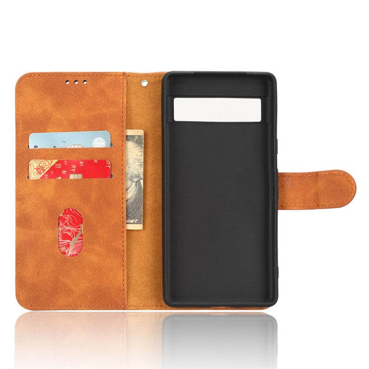 For Google Pixel 7a Skin-Touch Feeling PU Leather Flip Wallet Case Full Protection Anti-Wear Cell Phone Cover Stand - Brown