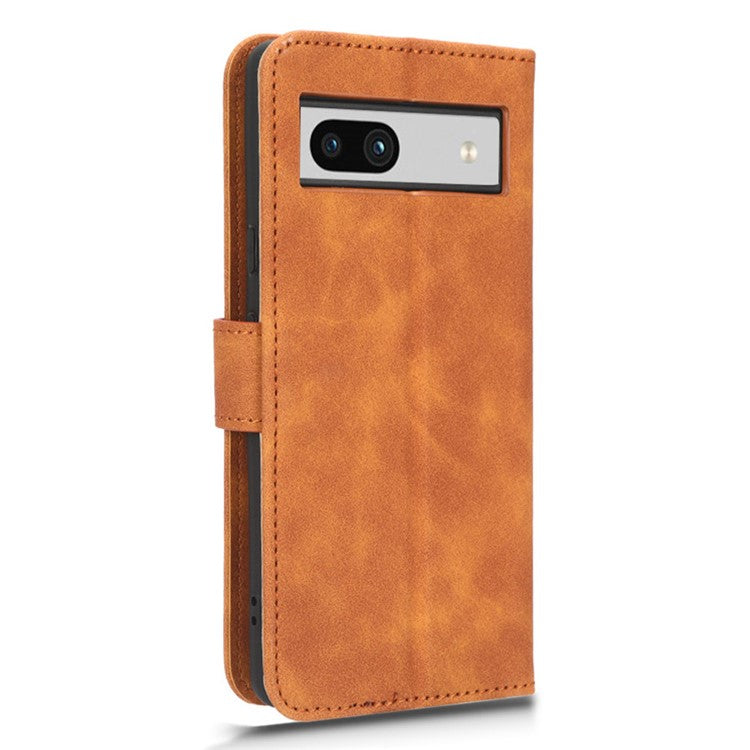For Google Pixel 7a Skin-Touch Feeling PU Leather Flip Wallet Case Full Protection Anti-Wear Cell Phone Cover Stand - Brown