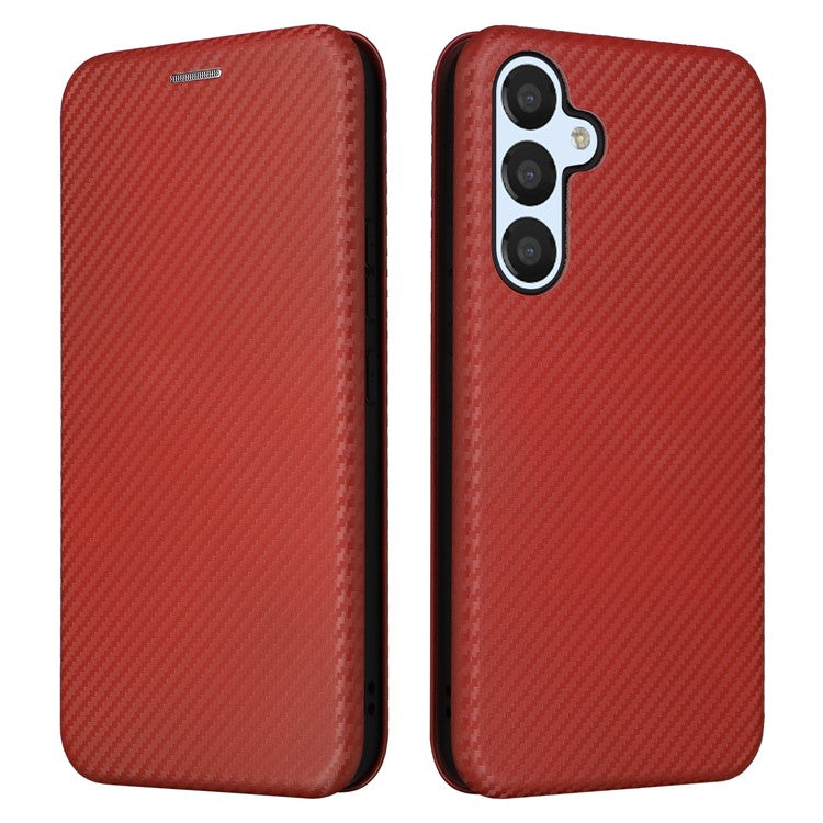For Samsung Galaxy A54 5G Carbon Fiber Texture Magnetic PU Leather Anti-scratch Phone Case Stand Drop-proof Mobile Phone Cover with Card Slot - Red
