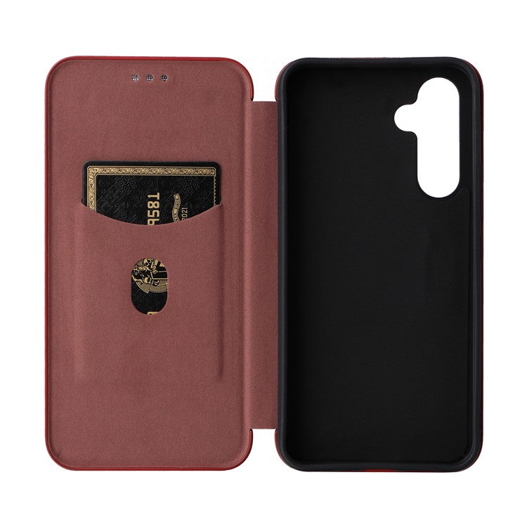 For Samsung Galaxy A54 5G Carbon Fiber Texture Magnetic PU Leather Anti-scratch Phone Case Stand Drop-proof Mobile Phone Cover with Card Slot - Red
