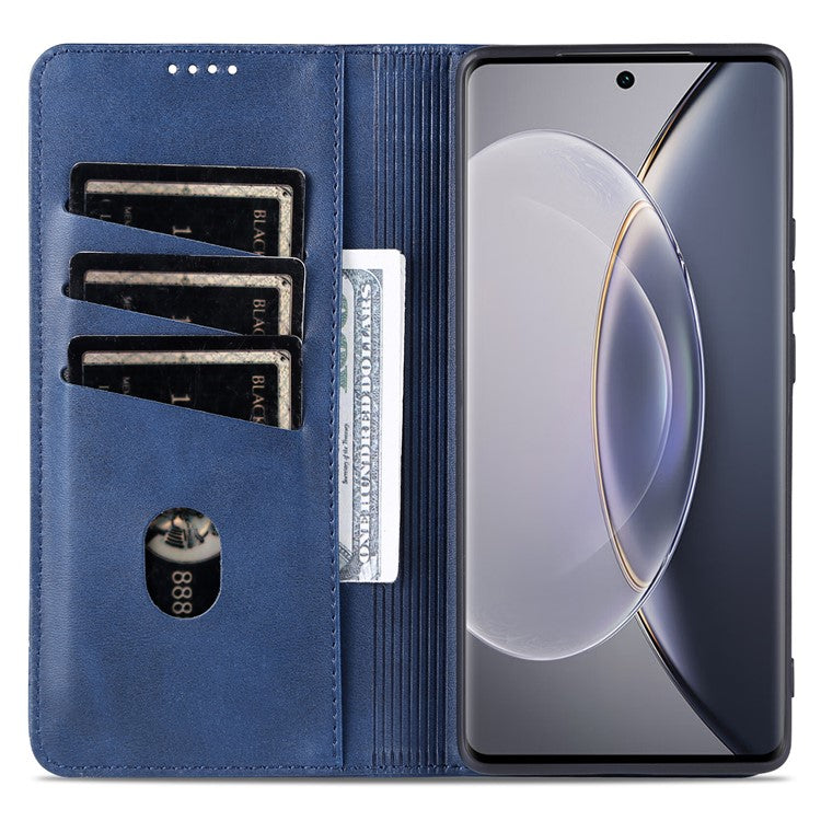 AZNS For vivo X90 5G Cowhide Texture PU Leather Wallet Full Protection Phone Case Stand Magnetic Auto Closure Flip Phone Cover - Blue
