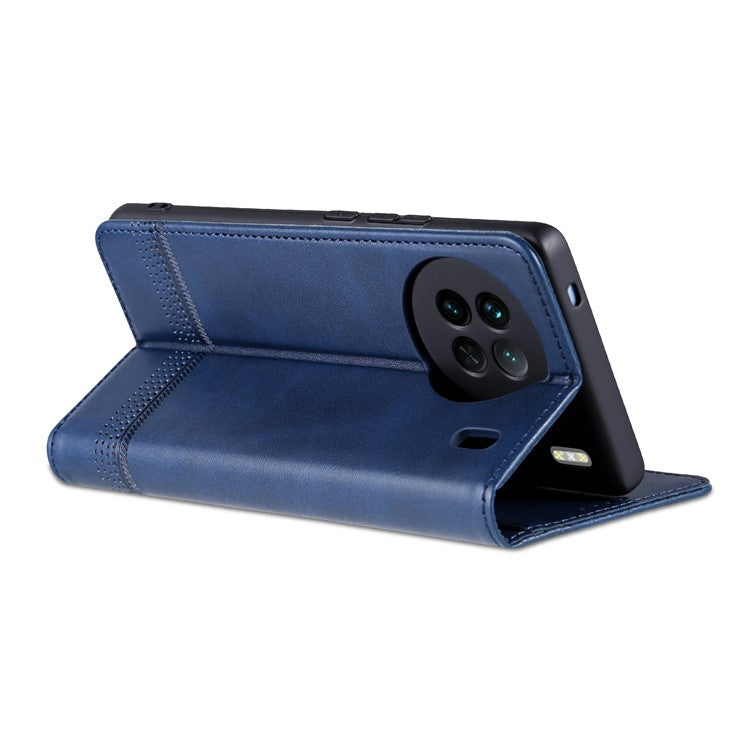 AZNS For vivo X90 5G Cowhide Texture PU Leather Wallet Full Protection Phone Case Stand Magnetic Auto Closure Flip Phone Cover - Blue