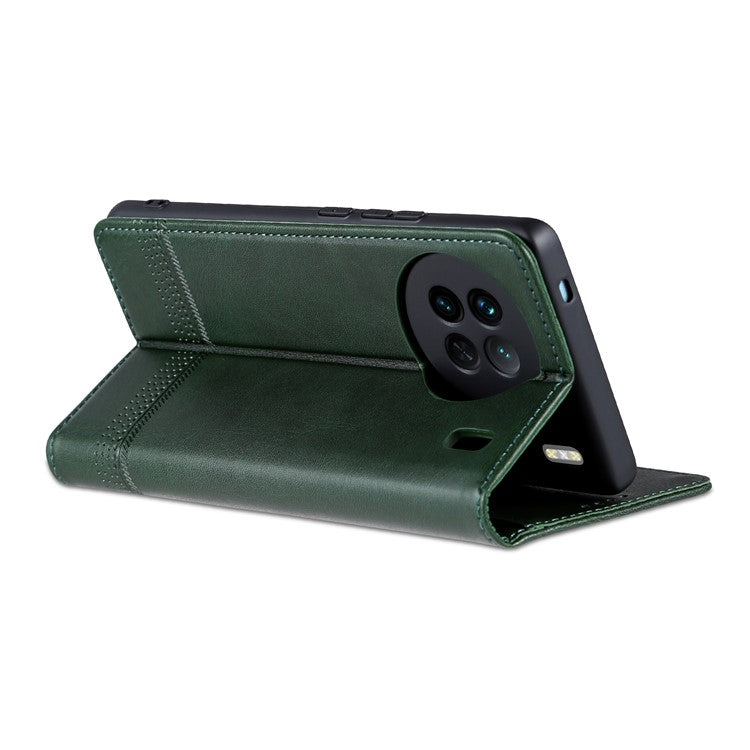 AZNS For vivo X90 5G Cowhide Texture PU Leather Wallet Full Protection Phone Case Stand Magnetic Auto Closure Flip Phone Cover - Green