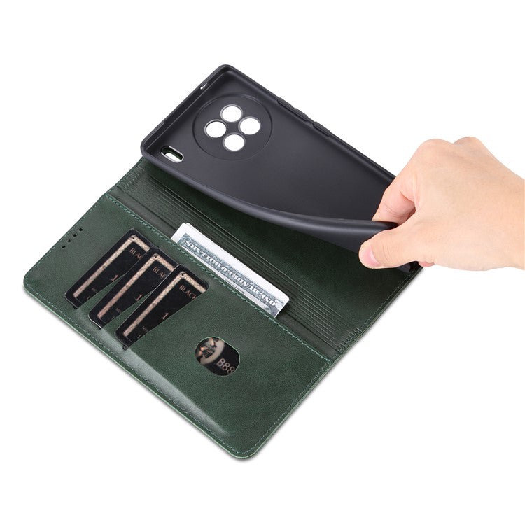 AZNS For vivo X90 5G Cowhide Texture PU Leather Wallet Full Protection Phone Case Stand Magnetic Auto Closure Flip Phone Cover - Green