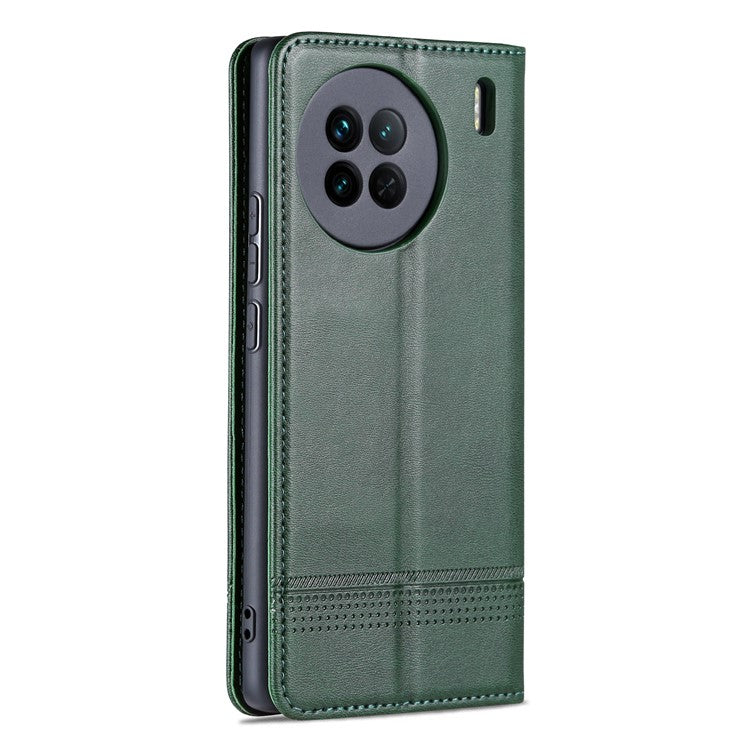 AZNS For vivo X90 5G Cowhide Texture PU Leather Wallet Full Protection Phone Case Stand Magnetic Auto Closure Flip Phone Cover - Green