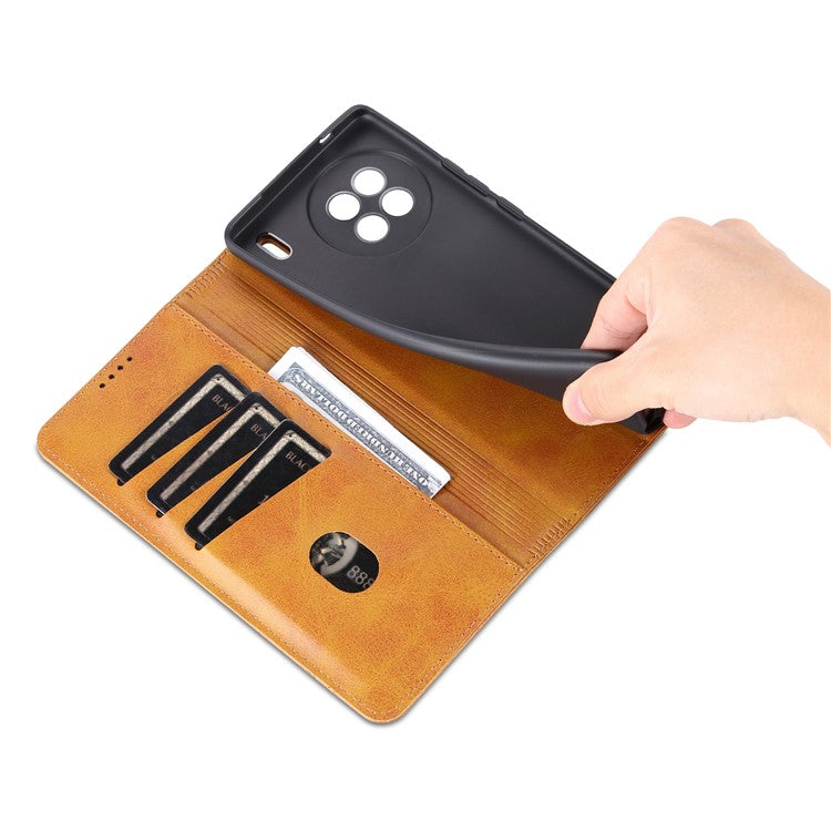 AZNS For vivo X90 5G Cowhide Texture PU Leather Wallet Full Protection Phone Case Stand Magnetic Auto Closure Flip Phone Cover - Brown