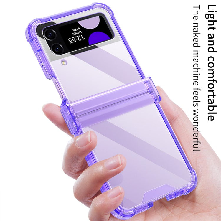 GKK For Samsung Galaxy Z Flip3 5G Hinge Protection Clear Phone Case Soft TPU Reinforced Corners Shockproof Anti-Drop Cover - Transparent Purple