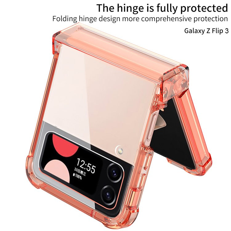 GKK For Samsung Galaxy Z Flip3 5G Hinge Protection Clear Phone Case Soft TPU Reinforced Corners Shockproof Anti-Drop Cover - Transparent Purple