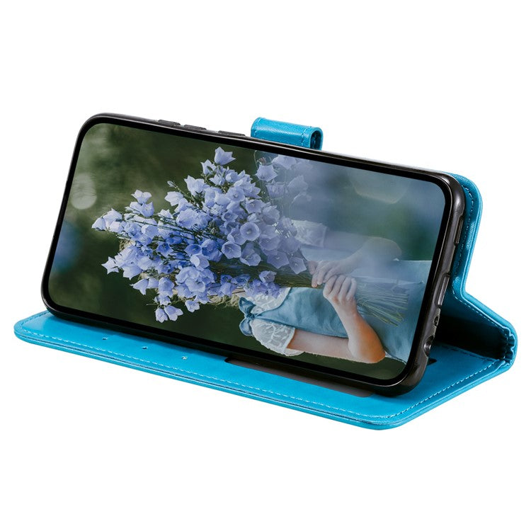 Mobile Phone Case for Oppo A58 5G, Imprinted Mandala Flower Pattern Wallet Stand Phone Cover with Strap - Blue