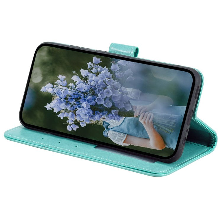 Mobile Phone Case for Oppo A58 5G, Imprinted Mandala Flower Pattern Wallet Stand Phone Cover with Strap - Green