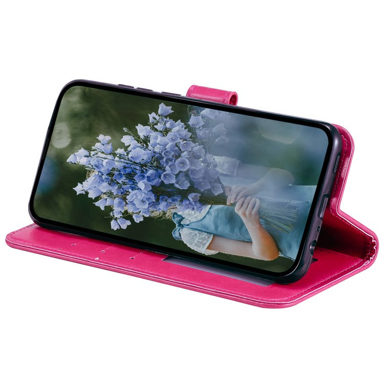 Mobile Phone Case for Oppo A58 5G, Imprinted Mandala Flower Pattern Wallet Stand Phone Cover with Strap - Rose