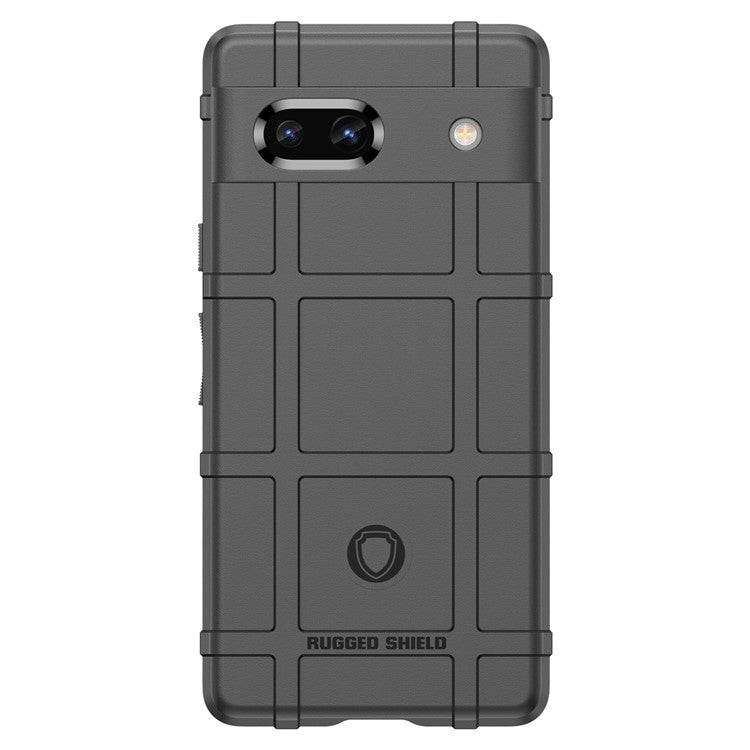 For Google Pixel 7a Phone Case Rugged Square Grid Texture Drop Protection Soft TPU Back Cover - Black