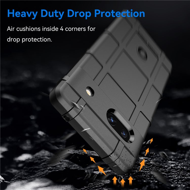 For Google Pixel 7a Phone Case Rugged Square Grid Texture Drop Protection Soft TPU Back Cover - Black