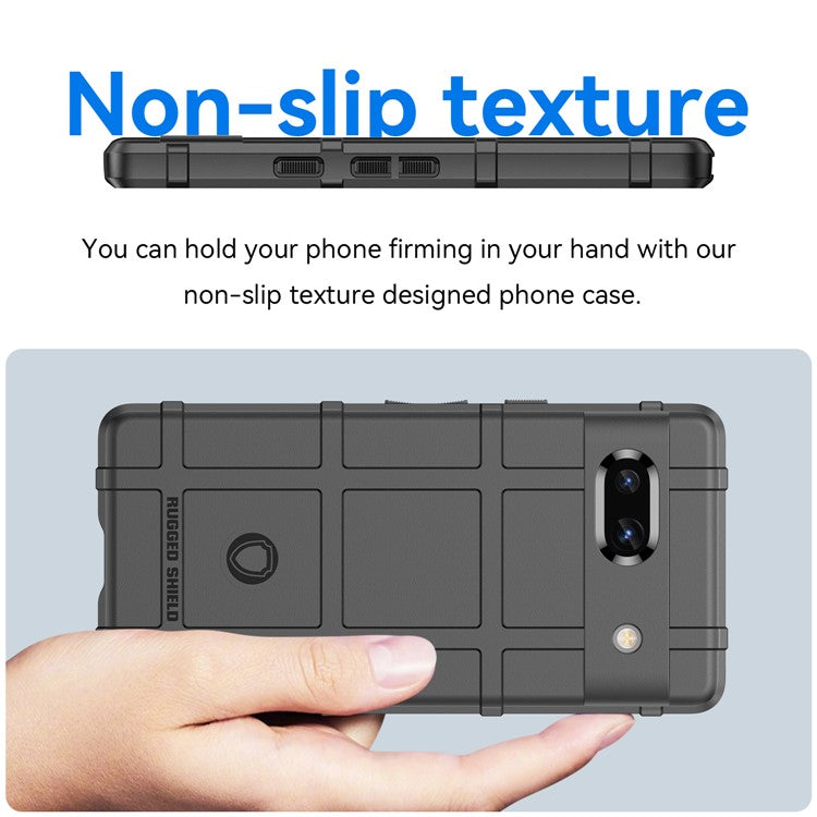 For Google Pixel 7a Phone Case Rugged Square Grid Texture Drop Protection Soft TPU Back Cover - Black