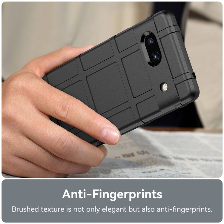 For Google Pixel 7a Phone Case Rugged Square Grid Texture Drop Protection Soft TPU Back Cover - Black