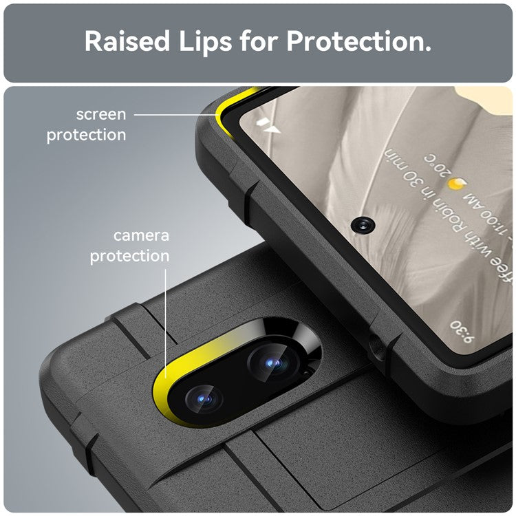 For Google Pixel 7a Phone Case Rugged Square Grid Texture Drop Protection Soft TPU Back Cover - Black