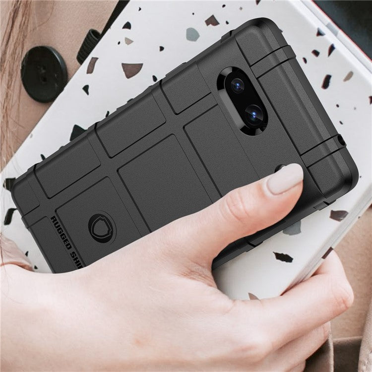 For Google Pixel 7a Phone Case Rugged Square Grid Texture Drop Protection Soft TPU Back Cover - Black